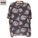90s レーヨン アロハシャツ★90年代 【USA買い付け】 【古着】 【中古】 【ユーズド】 XLサイズ Lサイズ 大きいサイズ ビッグサイズ 半袖シャツ ハワイアンシャツ 黒 ブラック
