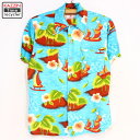 70s 半袖レーヨンアロハシャツ★70年代 【古着】 【ユーズド】 Sサイズ ブルー 半袖シャツ ハワイアンシャツ 総柄シャツ 【ヴィンテージ】 【USA製】 【アメリカ製】