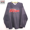 古着 90s TOMMY HILFIGER フットボールTシャツ ロンT エルボーパッチ ★ XLサイズ ネイビー