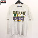 90s USA製 NFL グリーンベイ・パッカーズ バイキングス 半袖 プリント Tシャツ アメフト 古着 ★ 表記XLサイズ ビックサイズ 大きいサイズ グレー
