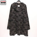 90s リトアニア製 FLAX レディース 花柄 コットン ロング シャツ ジャケット ポケット付き 古着 ★ 表記3Gサイズ ビックサイズ オーバーサイズ ブラック