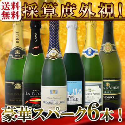 【クーポン配布中】【送料無料】第60弾！ベスト・オブ・スパーク！京橋ワイン厳選！高級クレマンも入った極旨泡ばかりの辛口スパークリングワイン6本セット！