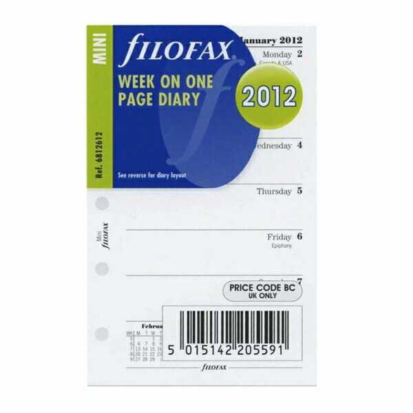 【ファイロファックス】2012年版 ミニ5穴サイズ 見開き2週間 システム手帳リフィル　F6812612
