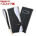 Galaxy S10 手帳型レザーケース 花柄 ハンドストラップ付 ブラック(1個)【イングレム】