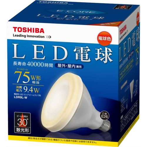 東芝 LED電球 E-CORE(イー・コア) 電球色相当 E26口金 ビームランプ形 全光束415lm LDR9L-W[E-CORE(イー・コア) ケンコーコム]