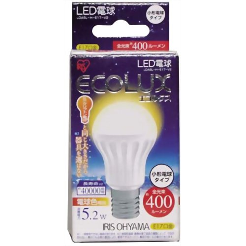 アイリスオーヤマ LED電球(小形電球形) エコルクス 電球色相当 E17口金 全光束400lm LDA5L-H-E17-V2[アイリスオーヤマ ECOLUX(エコルクス) LED電球(E17 口金) ケンコーコム]