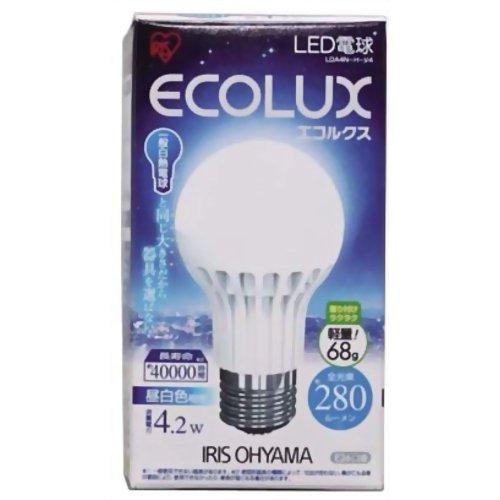アイリスオーヤマ LED電球(小形電球形) エコルクス 昼白色相当 E26口金 全光束280lm LDA4N-H-V4