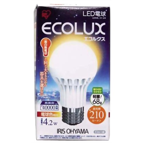 アイリスオーヤマ LED電球(小形電球形) エコルクス 電球色相当 E26口金 全光束210lm LDA4L-H-V4[アイリスオーヤマ ECOLUX(エコルクス) LED電球(E26 口金) ケンコーコム]
