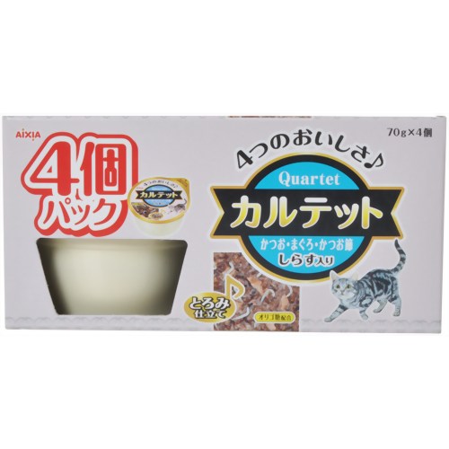 カルテット かつお・まぐろ・かつお節 しらす入り 70g×4個パック[カルテット キャットフード(ウエット・猫缶) ケンコーコム]カルテット かつお・まぐろ・かつお節 しらす入り 70g×4個パック/カルテット/キャットフード(ウエット・猫缶)/税込\1980以上送料無料