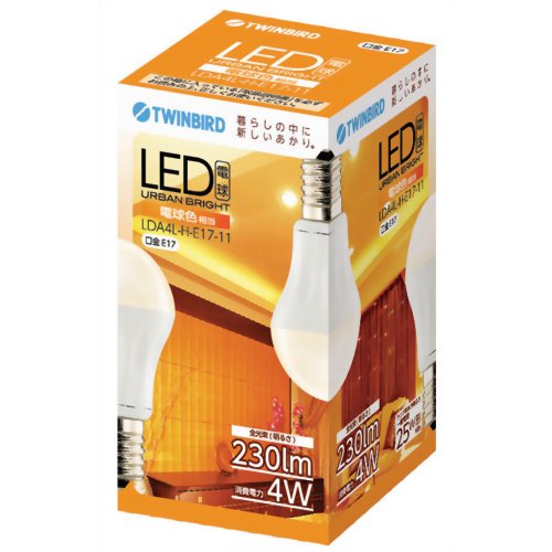 ツインバード LED電球(小形電球タイプ) 電球色相当 E17口金 全光束230lm LDA4L-H-E17-11[ツインバード LED電球(E17 口金) ケンコーコム]