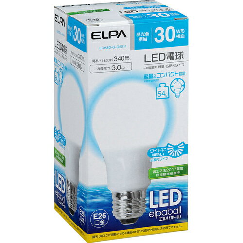 ELPA LED電球 一般電球A形 30W形 E26 昼光色 広配光 LDA3D-G-G5…...:kenkocom:11435947