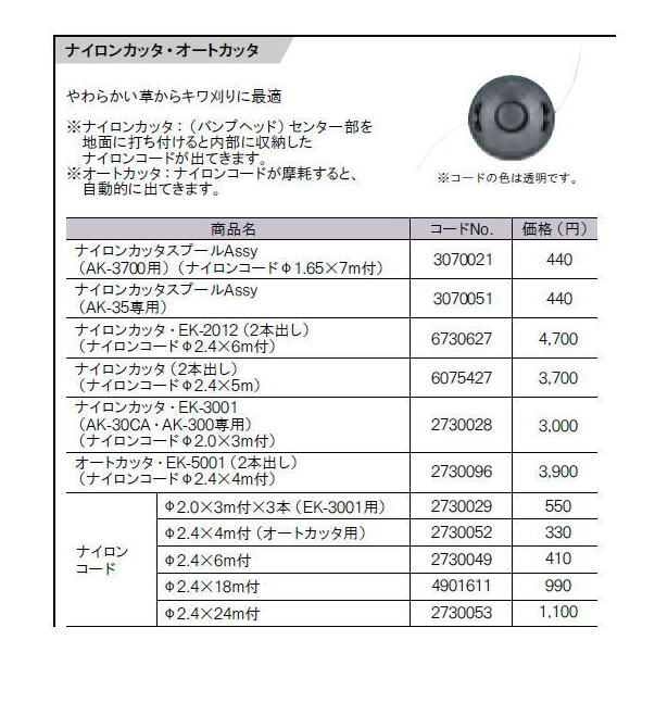 リョービ【RYOBI】ナイロンカッタスプールAssy　6730927（旧品番3070021）　（AK-3700用）（ナイロンコードφ1.65×7m付）