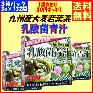 【5倍ポイント還元】【送料無料】国産（九州産大麦若葉）の乳酸菌青汁【3箱】132袋スティックタイプ（3gパック×44袋入）