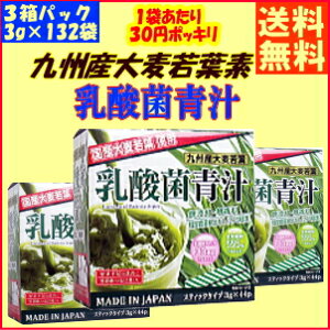 【5倍ポイント還元】【送料無料】国産（九州産大麦若葉）の乳酸菌青汁【3箱】132袋スティックタイプ（3gパック×44袋入）