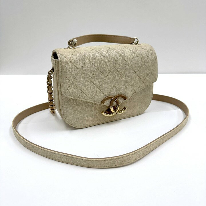【CHANEL】シャネル ココマーク・トップハンドル 2WAYバッグ キャビアスキン アイボリー A93659 25番台~8桁【中古】【代金引換不可】/kt16106ik