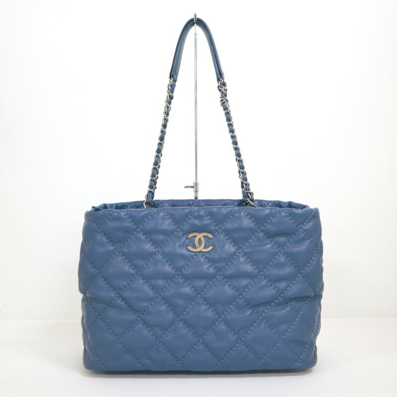【CHANEL】シャネル ワイルドステッチ GSTトートバッグ レザー ブルー×シルバー金具 A50274 17番台8桁【中古】【代金引換不可】/ik0253md