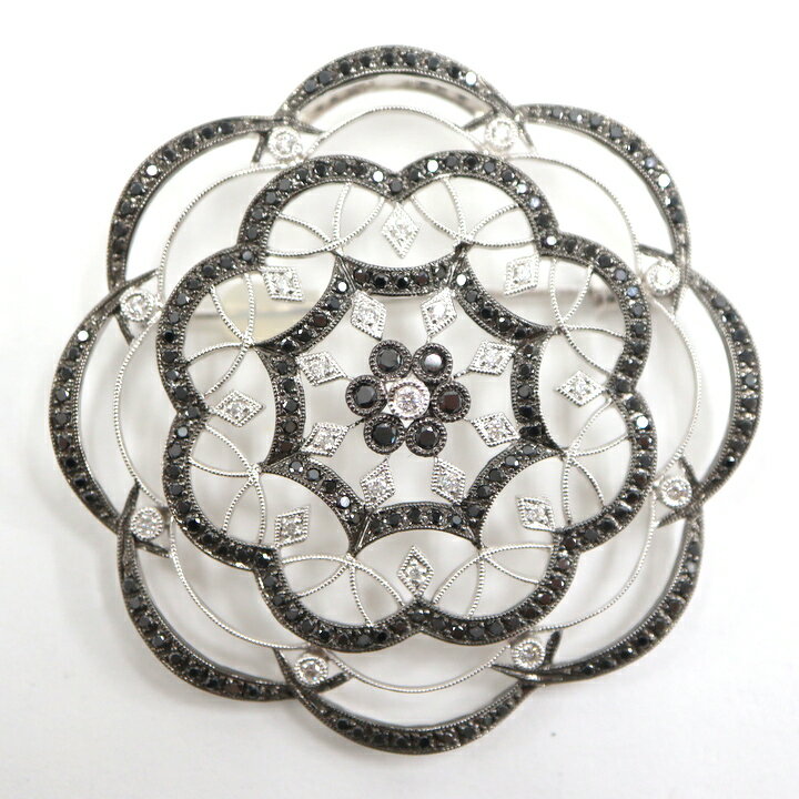 【Jewelry】K18WG ブラックダイヤモンド×ダイヤモンド デザイン ブローチ ホワイトゴールド BD1.32ct D0.23ct 13.9g【中古】【代金引換不可】/kt15567br