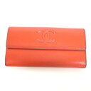 【CHANEL】シャネル 二つ折り長財布 ココマーク キャビアスキン×ゴールド金具 レッドオレンジ【中古】【代金引換不可】/kt05229tg