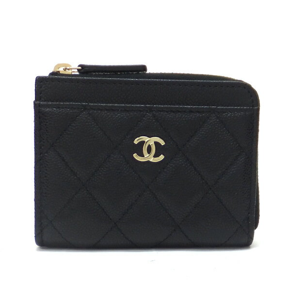 【★CHANEL★】シャネル　『クラシック・ジップコインケース』　《マトラッセ》AP4893/ブラック×シャンパンゴールド金具×キャビアスキン/フラグメントケース/カードケース/ミニ財布/CC/COCO/革/レザー　39044k1205　＠【中古】【★未使用★】