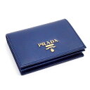【★新品同様★】PRADA/プラダ『コンパクトウォレット』1MV021/サフィアーノレザー/ブルー/コンパクト財布/二つ折り財布/レディース/セレブ愛用 33029k0222 @ 【中古】