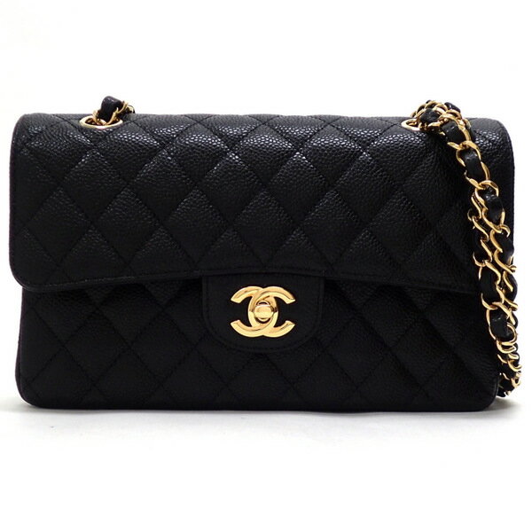 【★CHANEL★】<strong>シャネル</strong>　『<strong>マトラッセ</strong>・チェーンショルダー 23』　A01113/ブラック×キャビアスキン×ゴールド金具/クラシックスモール ハンドバッグ/<strong>ダブルフラップ</strong>/Wフラップ/セミショルダーバッグ/パーティー/レザー/レディース　36707k0234　＠【中古】【新品同様】