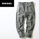 ■DIESEL ディーゼル メンズ■裾ゴムボタン ウール混 サイドライン グレンチェック柄 テーパード キャロットパンツ【PEYOTES】【W28〜32】【ブラック×ホワイト×グリーン】die-m-p-74-182