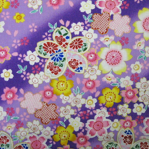 和柄生地　桜満開柄　紫　【生地　和柄　布】...:kiji-bank:10000028