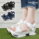 ◆在庫限り◆【kilakila*キラキラ】サンダル レディース 厚底 アンクルストラップ 厚底 バックストラップ 脱げない 歩きやすい 疲れにくい スポサン 黒 ブラック ヒール 白 ホワイト ネイビー ウェッジソール スポーティ レディース靴
