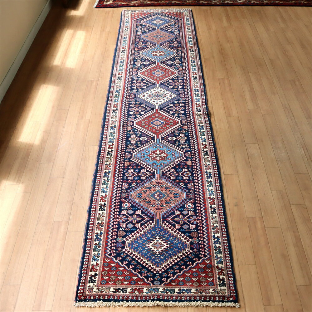 【15%OFFクーポン対象品】手織り絨毯 ヤラメ286×65cm9つのメダリオン