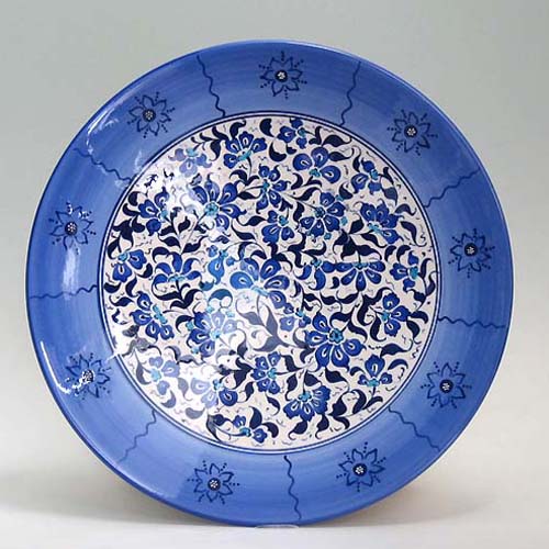 キュターヤ陶器手書き絵皿ブルーフラワー30cmプレート
