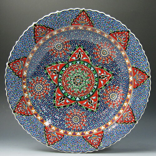 トルコ・キュターヤ陶器　手描き絵皿アラベスク　40cmプレート