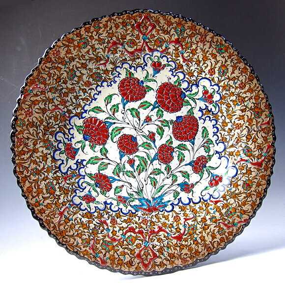 トルコ・キュターヤ陶器　手描き絵皿40cm