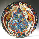 トルコ・キュターヤ陶器　手描き絵皿40cmアーティスティックなチューリップ