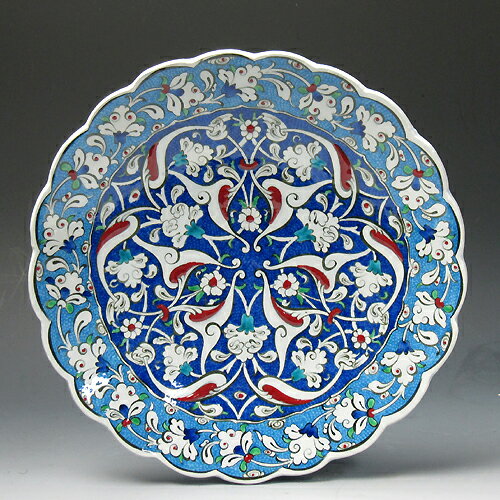 トルコ・キュターヤ陶器　手描き絵皿ミュージアムピース　25cmプレート