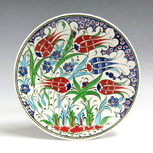 トルコ・キュターヤ陶器手描き絵皿 花柄18cmプレート