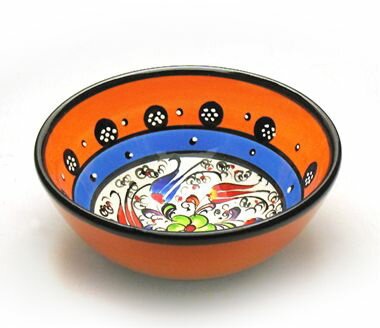 トルコ製ボウル(手書きキュタフヤ陶器)：オレンジ12cm