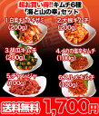 送料無料★お試しパック！キムチ6種類セット計900g（白菜キムチ200g ダイコンキムチ200g 胡瓜キムチ200g イカの塩辛キムチ100g チャンジャ100g スルメキムチ100g）韓国のお箸プレゼント付き7,000円以上お買い上げで送料無料☆