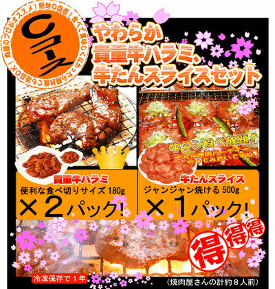 【牛焼肉セット☆Cコース】やわらか貴重牛ハラミ（180g×2パック)牛タンスライス（500g×1パック）焼肉屋さんの約8人前！【焼肉】【バーベキュー】