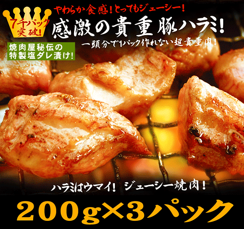 【3パックセット】貴重品！豚ハラミ200g×3（特製塩味）