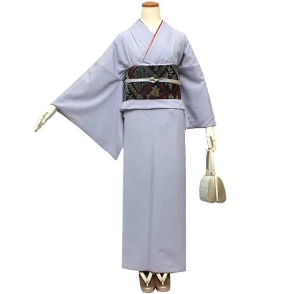 仕立上がり洗える色無地4点セット 藤色地＋黒色帯 【ふら】Japanese traditi…...:kimono-kyoukomati:10099096