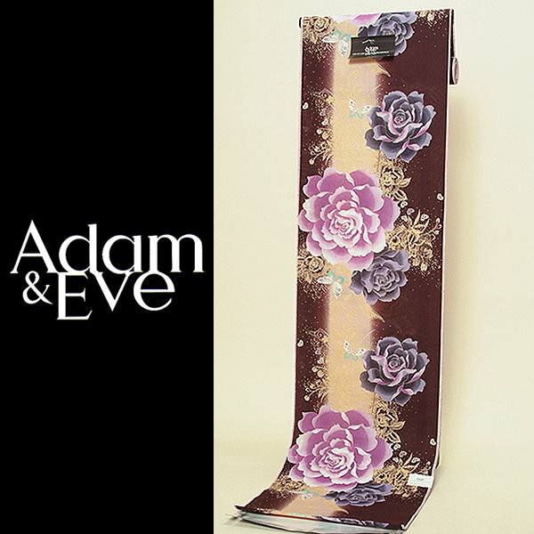 セミオーダー浴衣 Adam＆Eveブランド浴衣　赤みの焦げ茶×ゴールドラメ　蝶と薔薇（E904）＜R＞【メール便不可】セミオーダー浴衣 新作浴衣