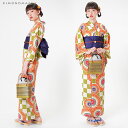 浴衣 3点セット 浴衣セット「グリーン×オレンジ 幾何学」S フリー TL LL 吸水速乾 女性浴衣3点セット 花火大会 夏祭り 夏フェスに 京都きもの町オリジナル メール便不可ss2012ykl50