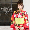 女性 浴衣セット「赤色 梅」浴衣3点セット 綿浴衣 女性浴衣...