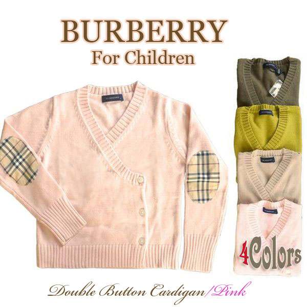 【在庫一掃最終SALE!】送料無料!74%OFF!アウトレットバーバリー（BURBERRY）子供服】成人女性にもオススメのサイズ♪ラグジュアリー＆ガーリースタイルに♪【Vダブル合わせカーディガン/ピンク・14A★色は4色☆LONDON