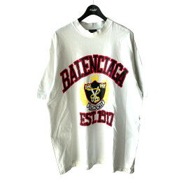 【中古】BALENCIAGA23SS 739784 TOVK1 カレッジロゴペイントTシャツ ホワイト サイズ：L【価格見直し】