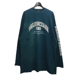 【中古】BALENCIAGA　USEDユーズド加工ロングスリーブ Tシャツ 681046 tlvj1 ブルー サイズ：L 【020424】（<strong>バレンシアガ</strong>）