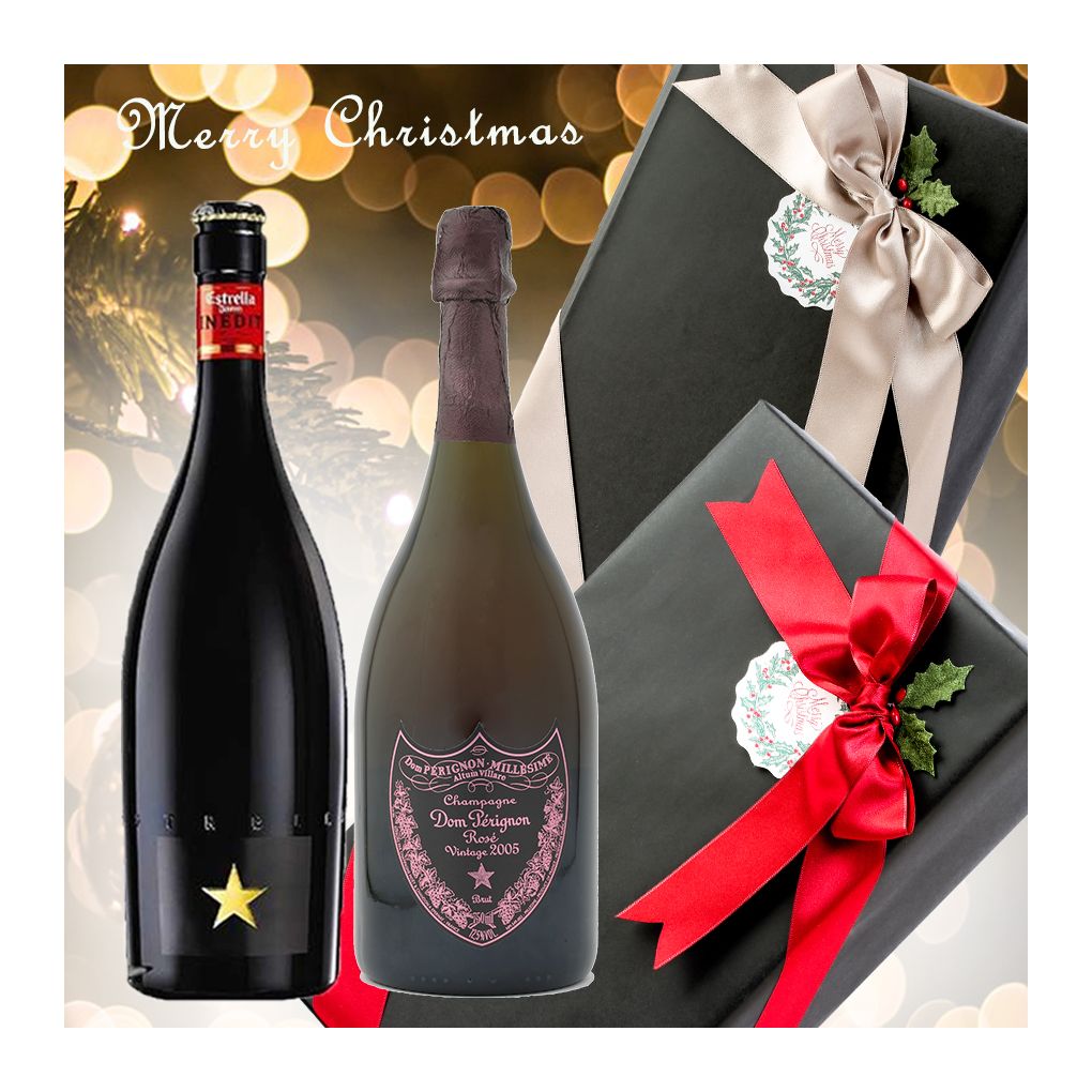 X'mas クリスマス ギフト ラッピング お酒ギフトイネディット＆ ドンペリ ロゼ ピンク 2本セット 高級 ビール 金賞 シャンパン 飲み比べセット おしゃれ プレゼント #christmas141 alc