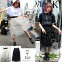 KMK 薔薇 刺繍 ローズ フラワー レース チュール スカートキングリーマスク 原宿 2017 S/S 夏 新作 レディース花 ドレス カジュアル ボトム フリー サイズ ウエスト ゴム岩茶 岩瀬唯奈