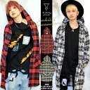 KMK フーデッド チェック ロング シャツ パーカー コーディガン原宿 キングリーマスク メンズ レディース ユニセックス 男女兼用 2017 新作レッド ネルシャツ モード i☆Ris 澁谷梓希 ずっちゃん あきじ 秋路 Akj AKIJI 青木志貴