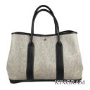 エルメス HERMES ガーデンパーティPM □F 2002年製 グレー×ブラック トワルアッシュ×レザー トートバッグ iz【中古】